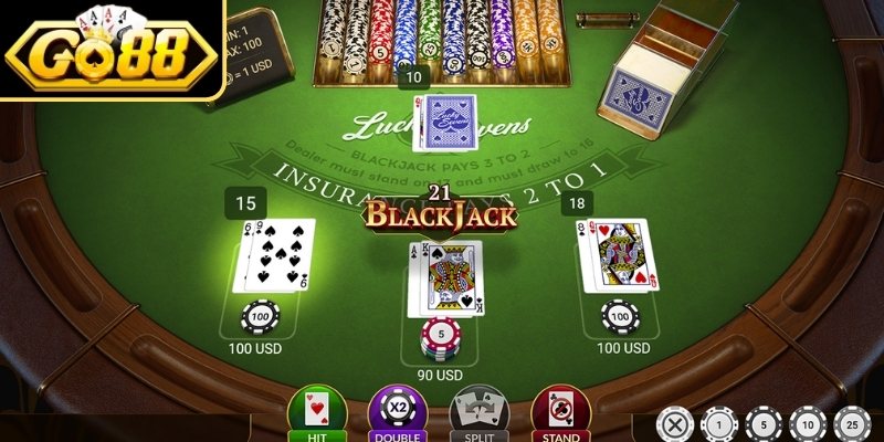 Blackjack GO88 - Game Bài Online Đẳng Cấp Nhất Năm 2026 2 Một số hành động được sử dụng trong ván Blackjack GO88